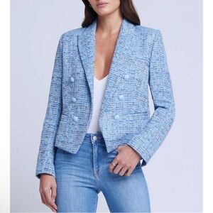 L'Agence Brooke Blue Tweed Open Jacket Blazer